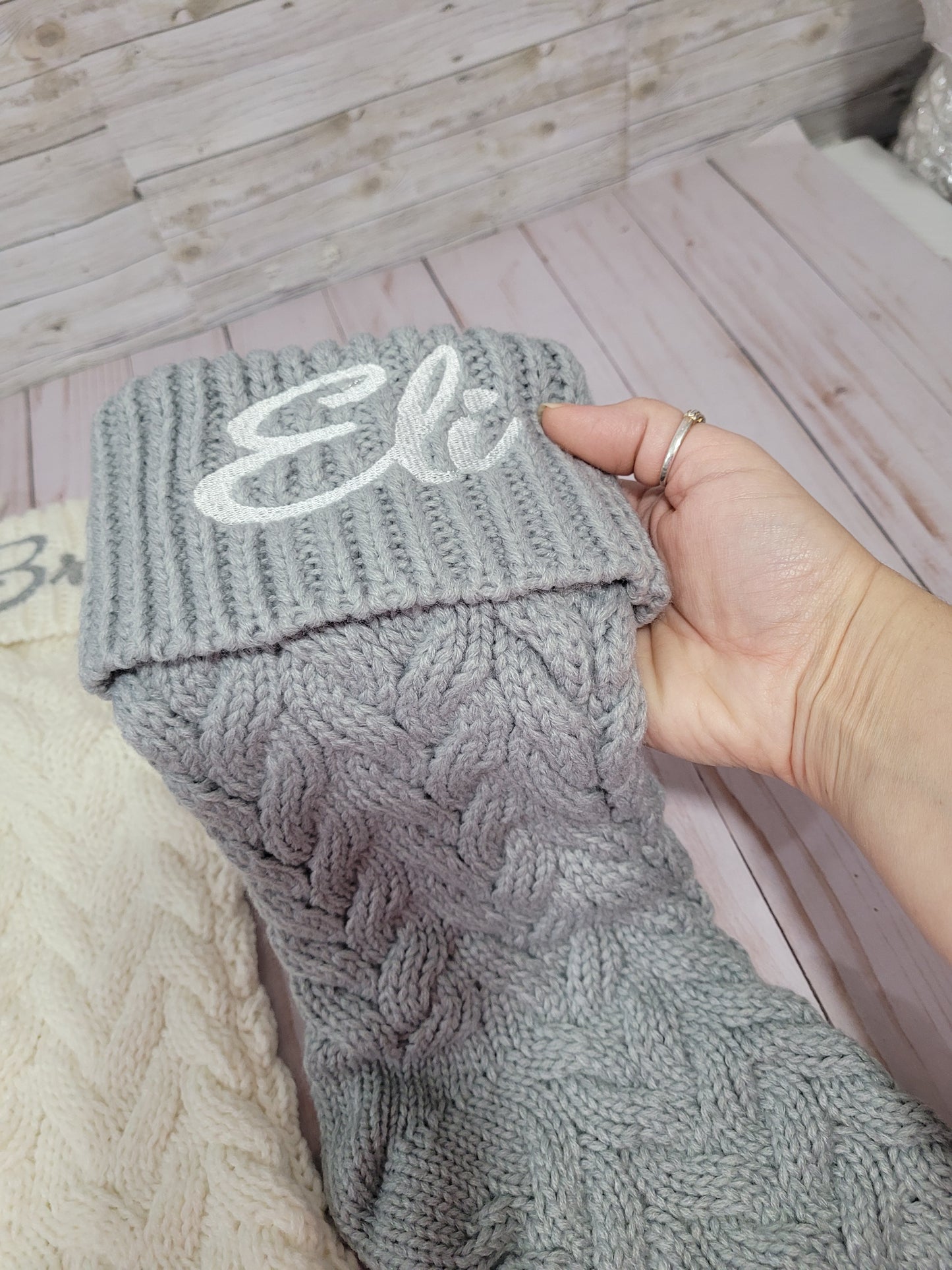 Personalized Knit Christmas Stockings – Custom Embroidered Names 🎅✨