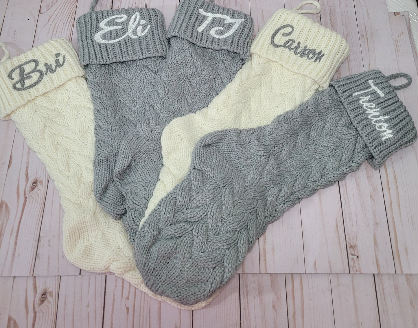 Personalized Knit Christmas Stockings – Custom Embroidered Names 🎅✨