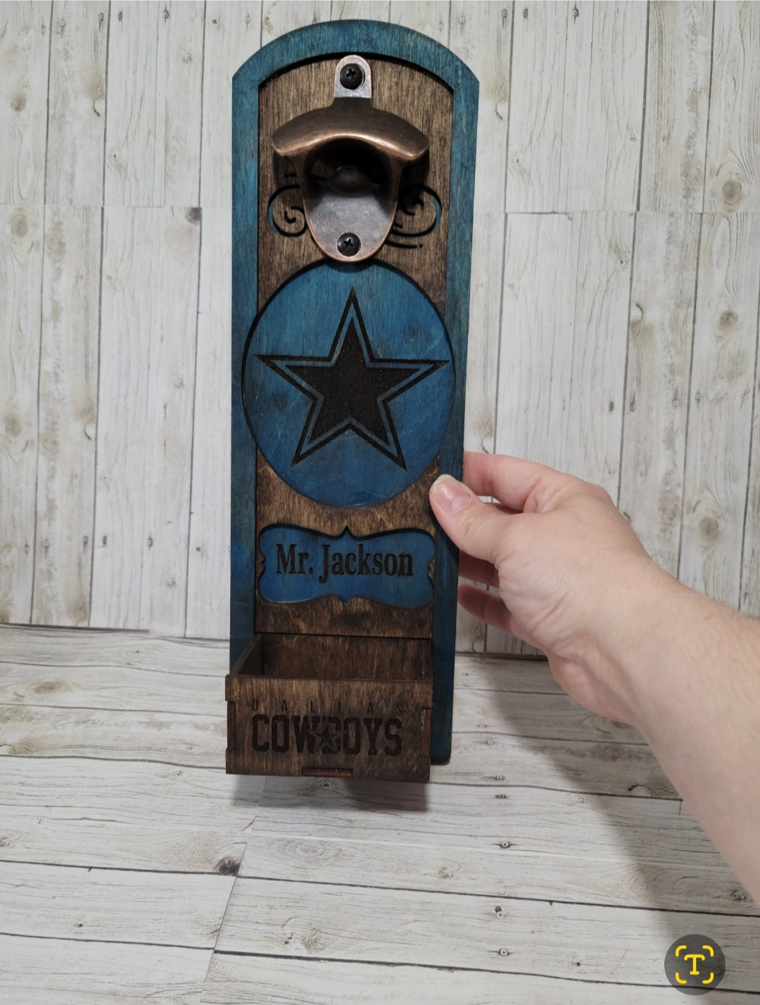 Personalized Wooden Bottle Opener – Custom Wall-Mounted Beer Opener with Catcher
