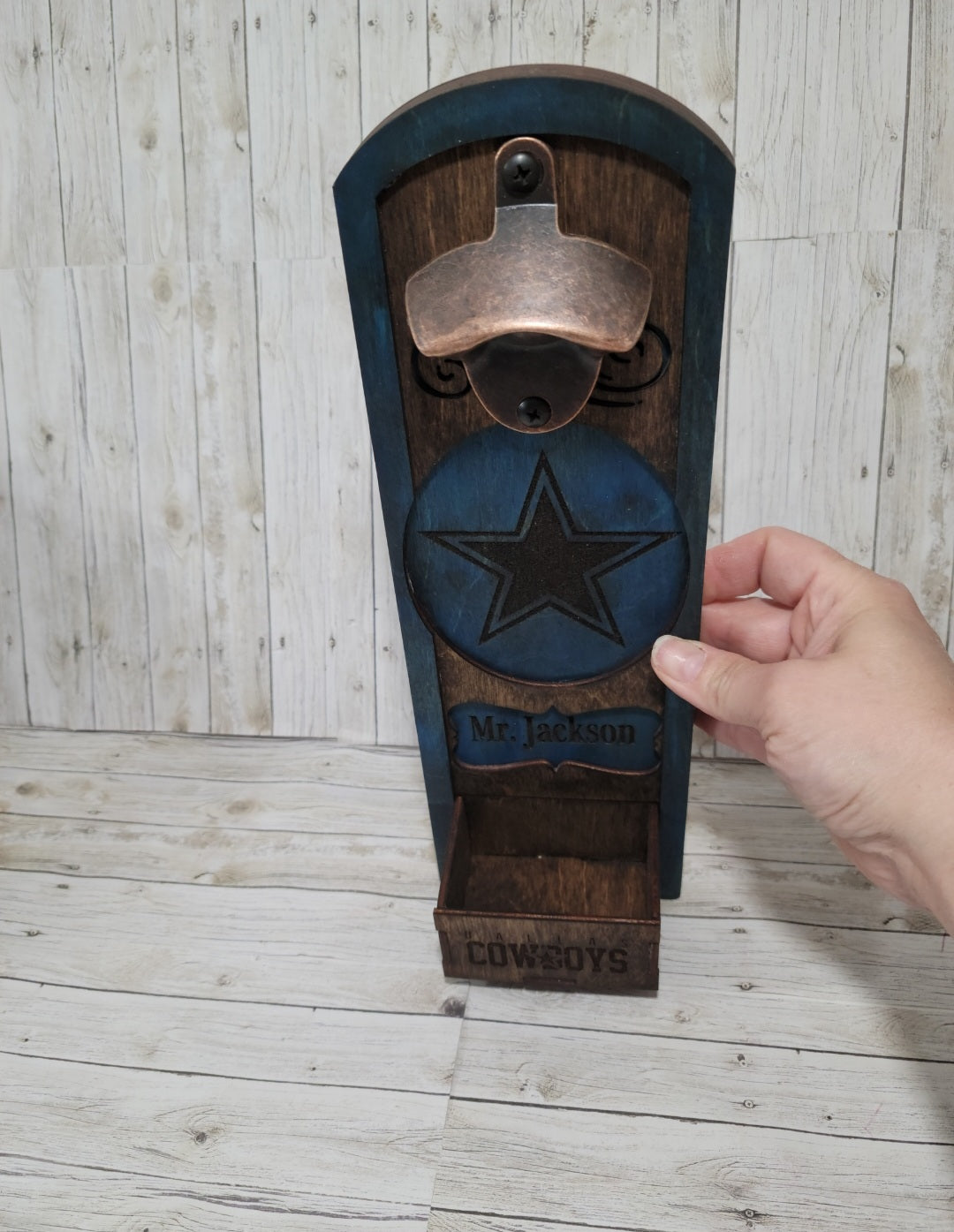 Personalized Wooden Bottle Opener – Custom Wall-Mounted Beer Opener with Catcher