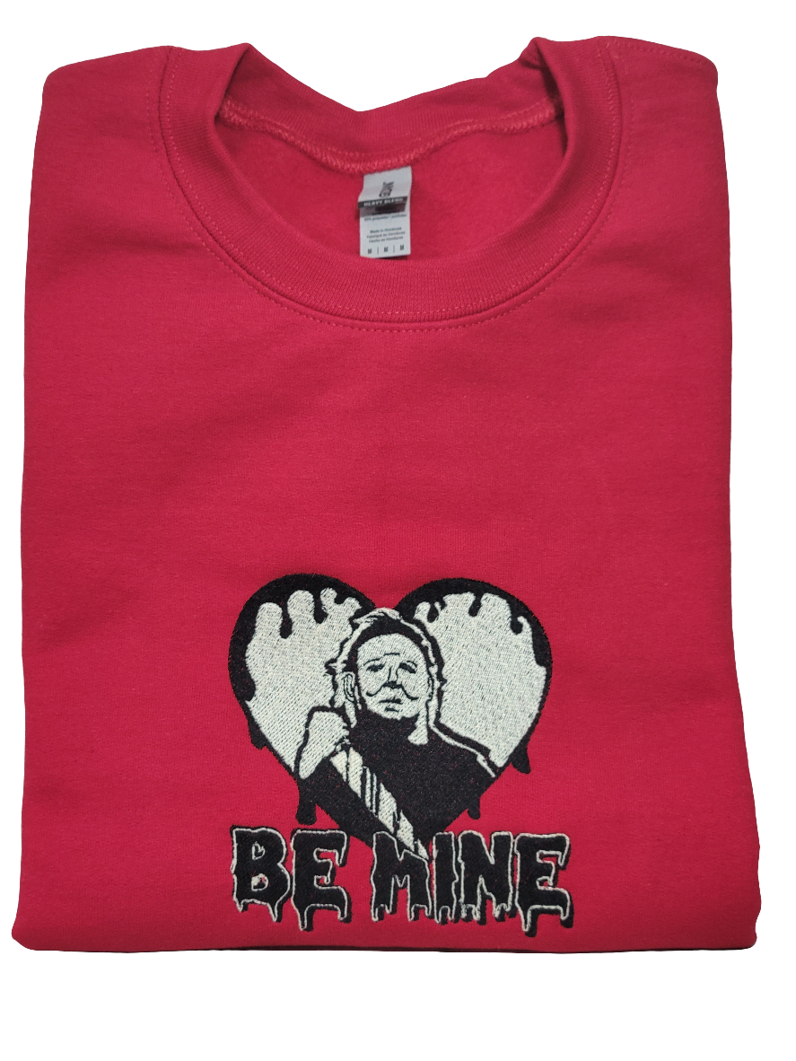 Be Mine Embroidered Horror Valentine’s Sweatshirt – Spooky Cute Handmade