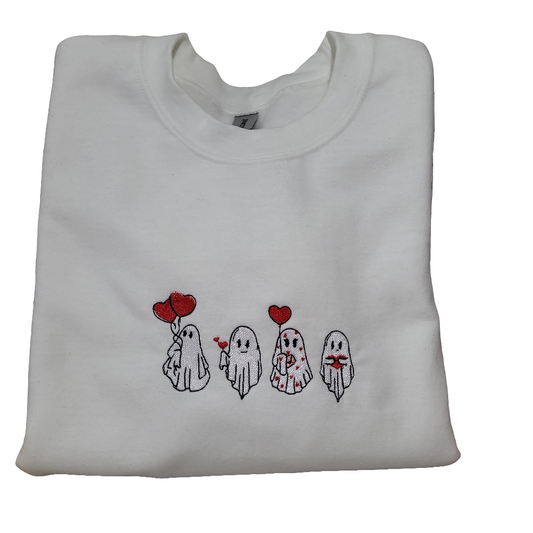 Embroidered Ghost Sweatshirt – Cute Valentine’s Day Ghosts with Hearts