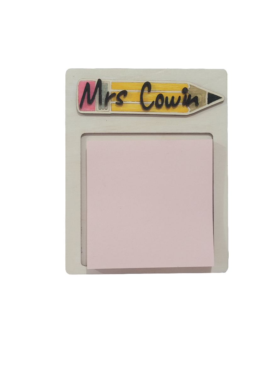Custom Teacher Sticky Note Holder – Personalized Pencil Design Desk Organizer
