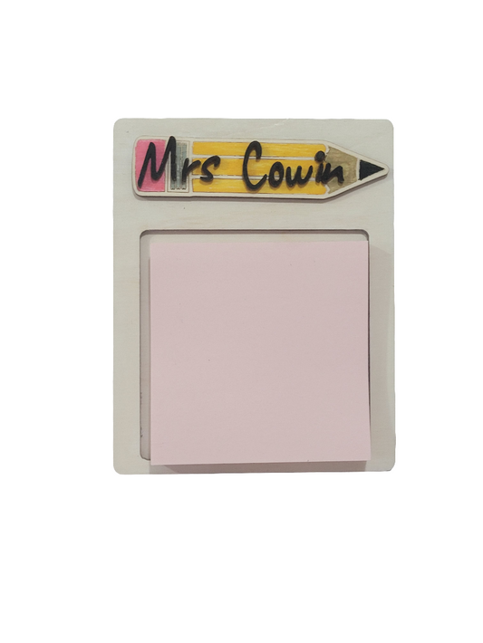 Custom Teacher Sticky Note Holder – Personalized Pencil Design Desk Organizer