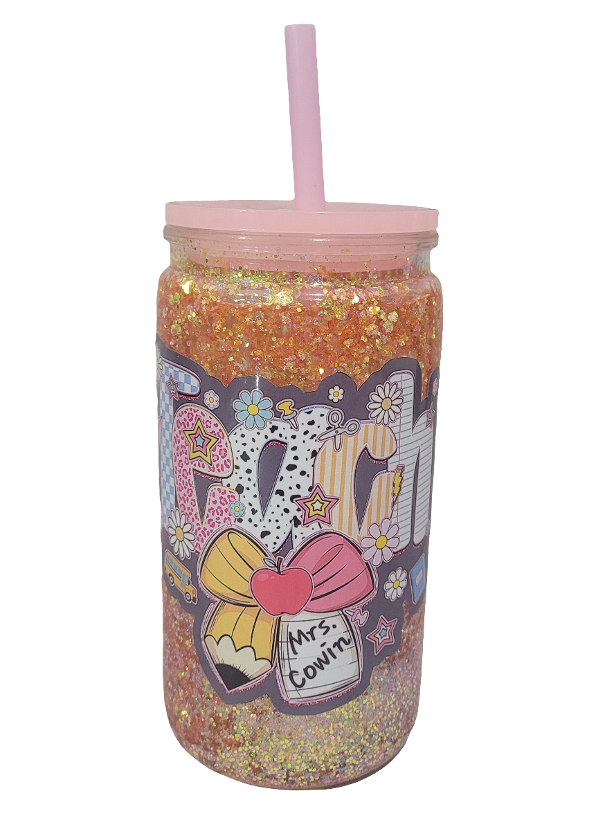 Custom Glitter Teacher Tumbler with Straw – Personalized Teacher Appreciation Gift