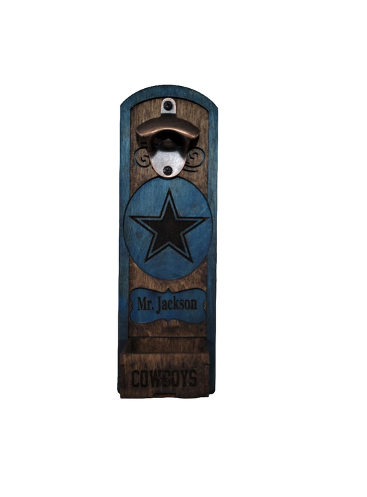 Personalized Wooden Bottle Opener – Custom Wall-Mounted Beer Opener with Catcher