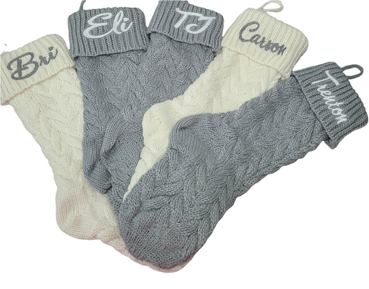Personalized Knit Christmas Stockings – Custom Embroidered Names 🎅✨