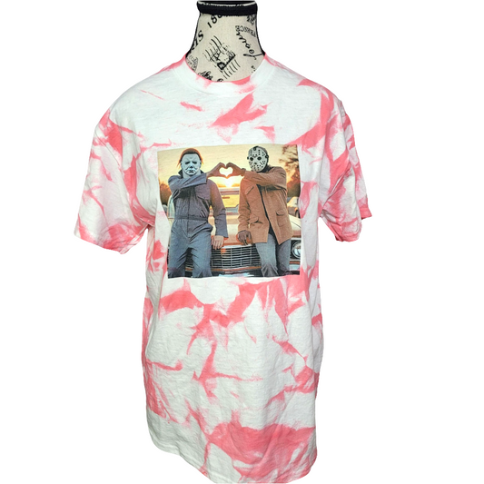 Spooky Cute Tie-Dye Halloween T-Shirt – Michael & Jason Heart Hands Graphic Tee