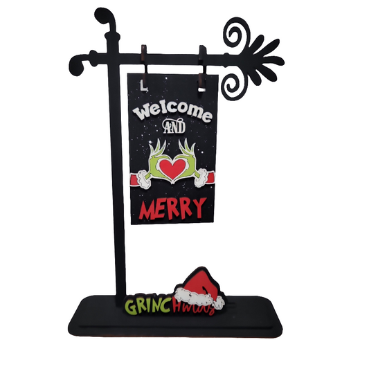 Whimsical Holiday Welcome Sign – Festive Tabletop Christmas Décor