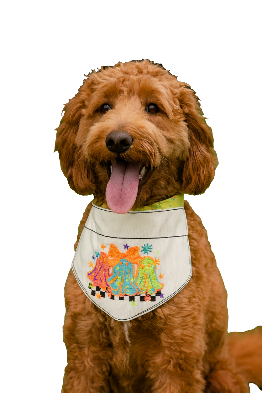 Embroidered Halloween Dog Bandana | Ghost Trio Pet Scarf | Cute Fall Dog Accessory
