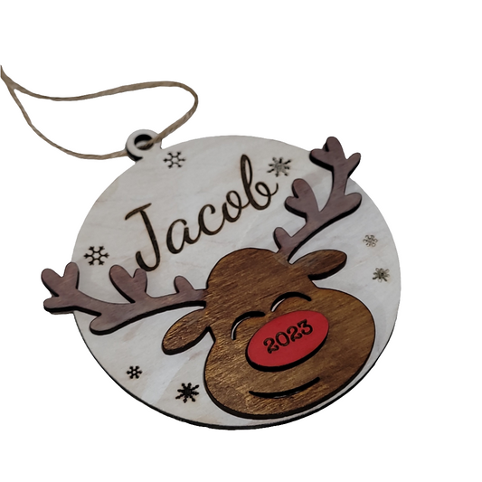 Personalized Reindeer Christmas Ornament – Custom Name & Year