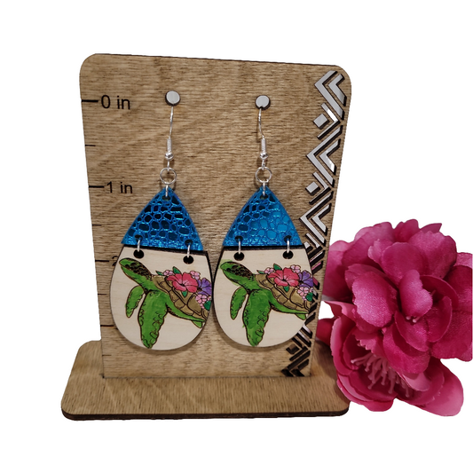 Sea Turtle & Floral Teardrop Earrings – Handmade Ocean Lover Jewelry 🐢🌺