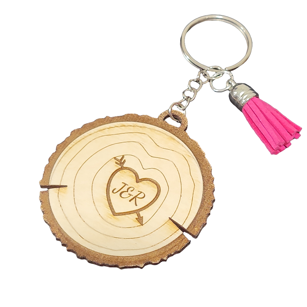 Personalized Wooden Keychain with Custom Initials – Rustic Couples Gift
