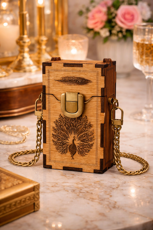 Wooden Peacock Hip Bag / Mini Purse – Handcrafted & Customizable