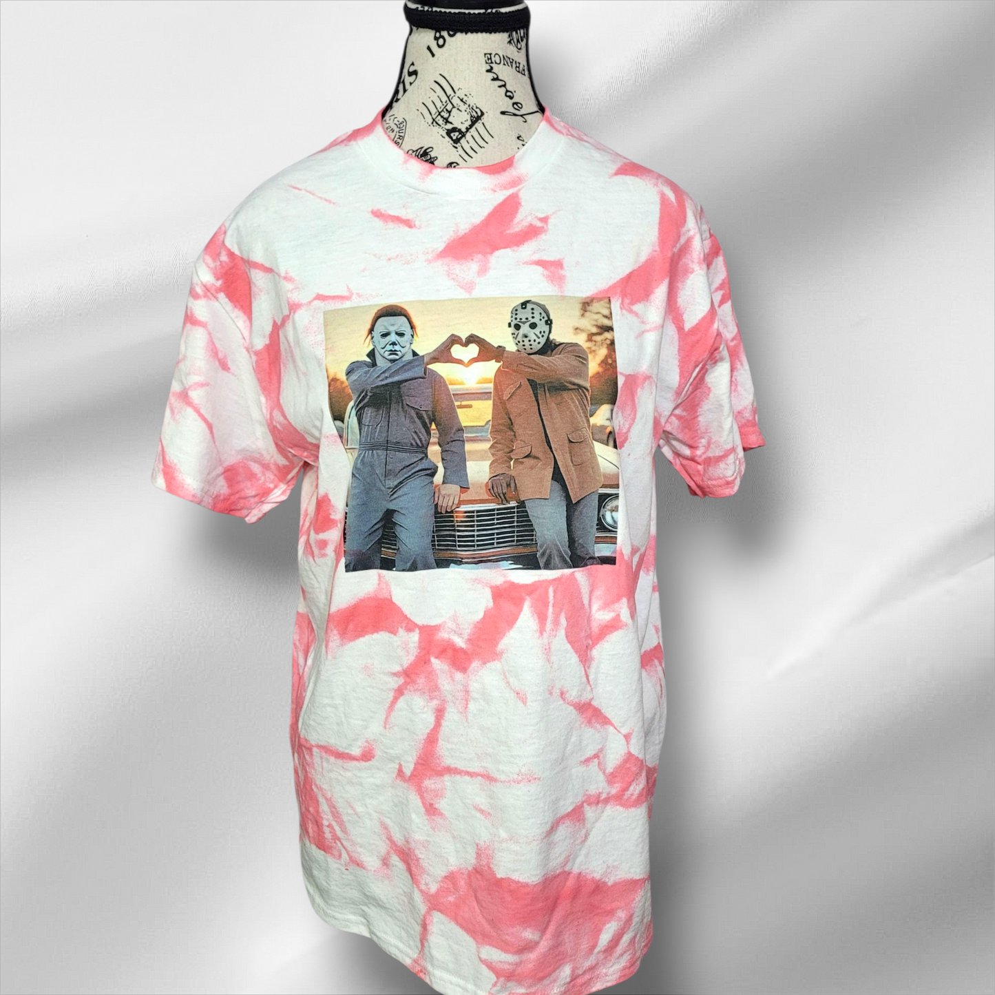 Spooky Cute Tie-Dye Halloween T-Shirt – Michael & Jason Heart Hands Graphic Tee
