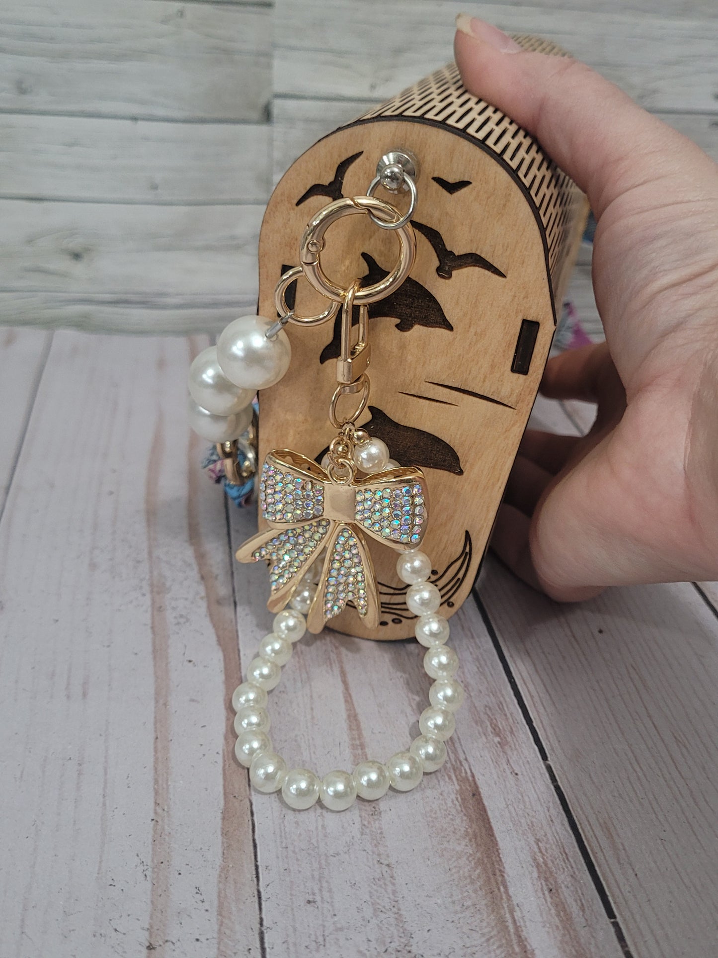 Handmade Engraved Wooden Dolphin Clutch Purse | Pearl Chain & Scarf Strap | Customizable Statement Bag