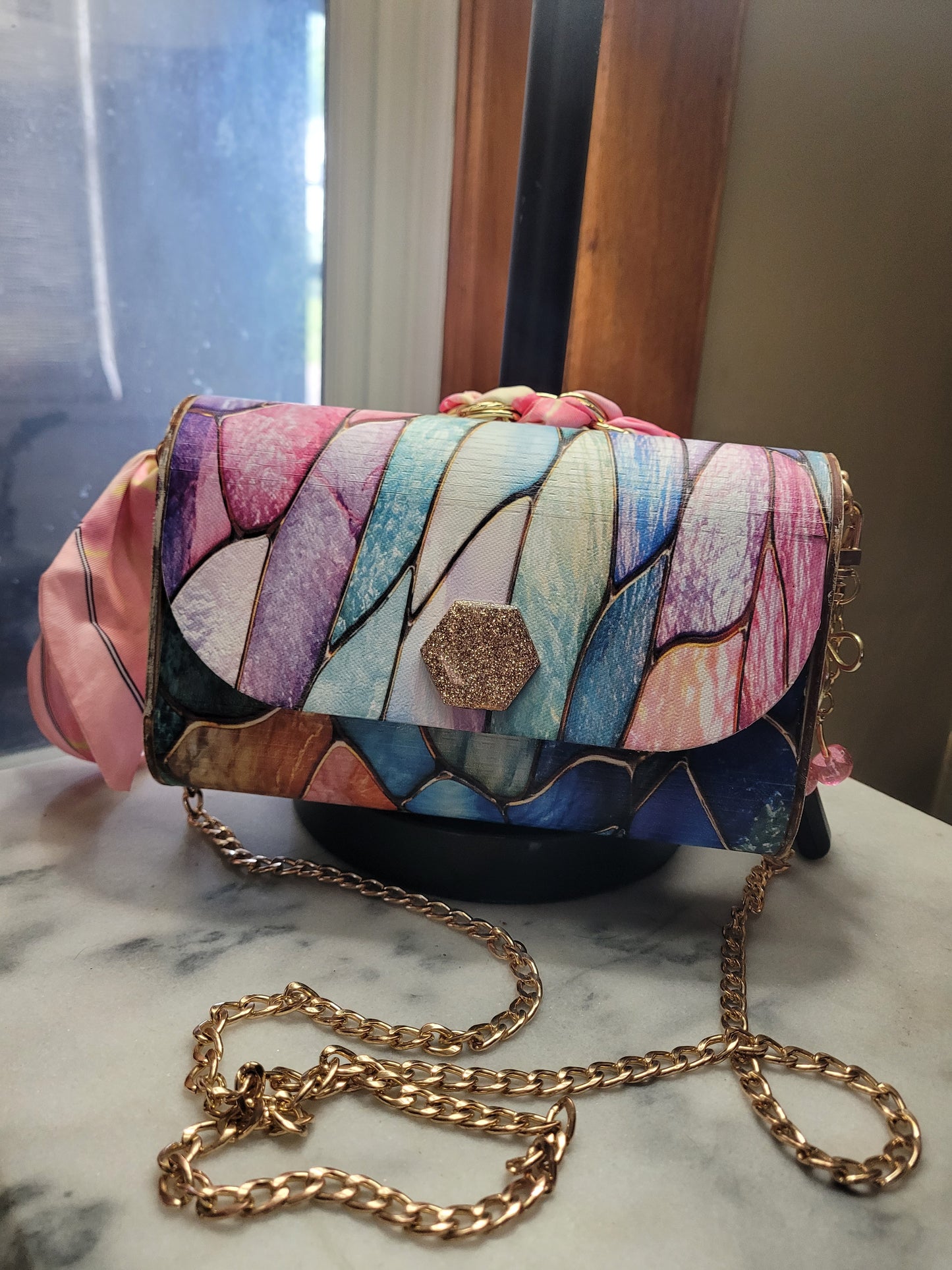 Stained Glass Collection – Handmade Wooden Crossbody Purse