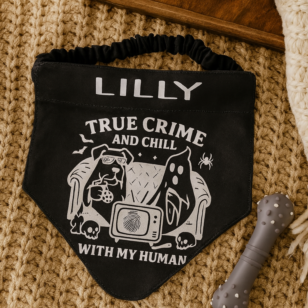 True Crime & Chill Matching Set – T-Shirt + Personalized Dog Bandana