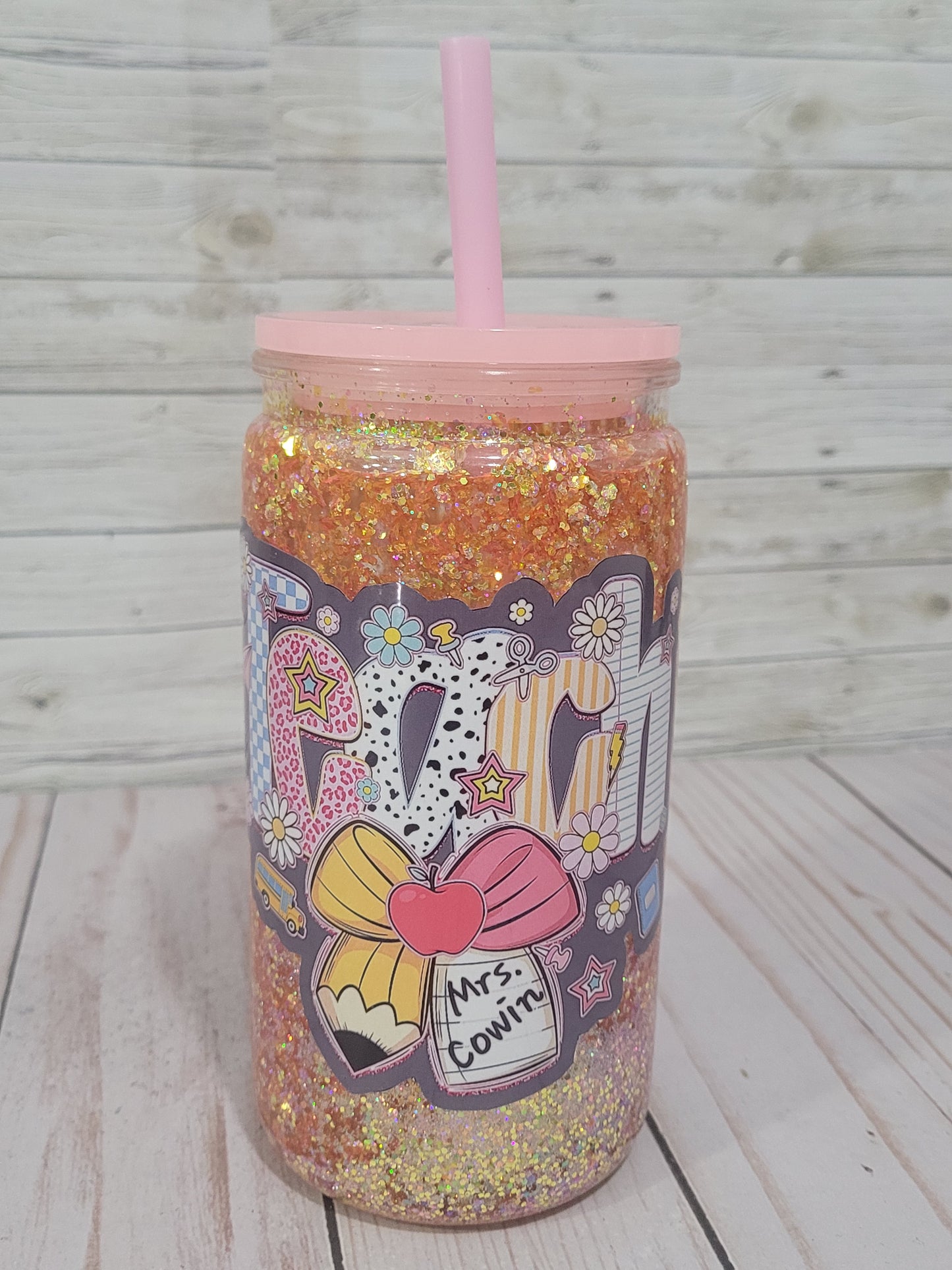Custom Glitter Teacher Tumbler with Straw – Personalized Teacher Appreciation Gift