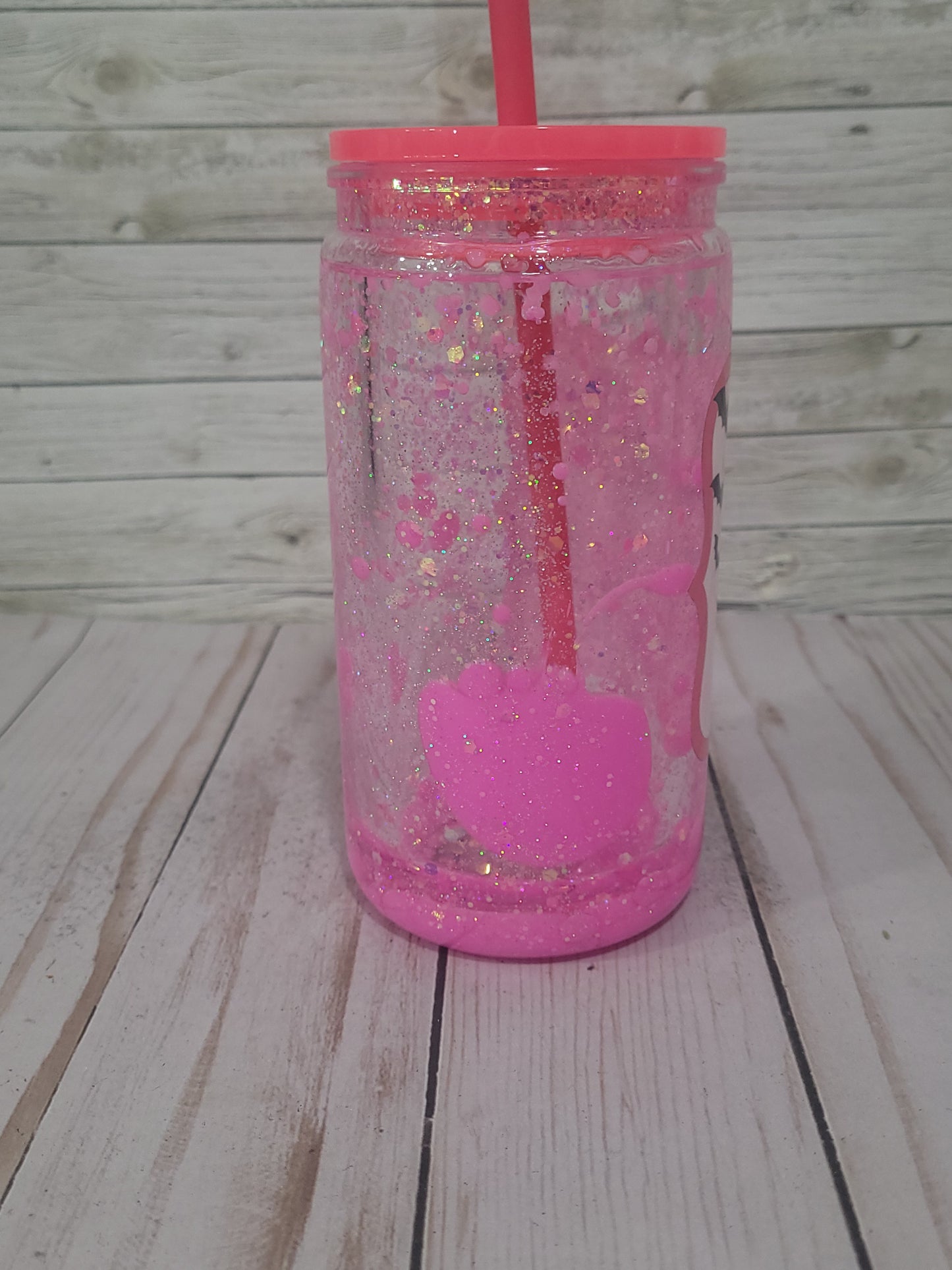 Mean Ghouls Glitter Tumbler with Straw | Pink Halloween Cup | Spooky Ghosts Drinkware