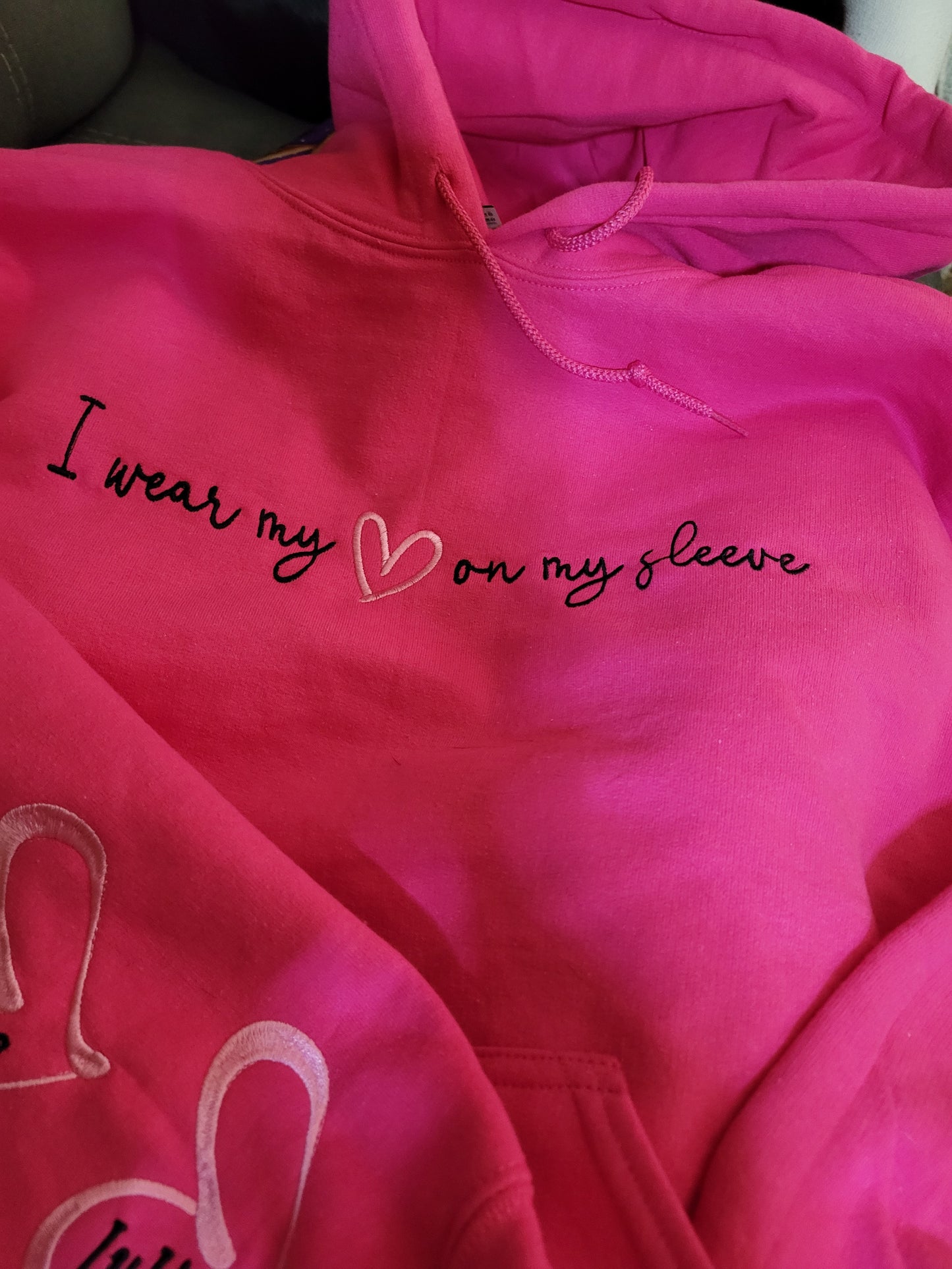 Custom "I Wear My Heart on My Sleeve" Hoodie – Personalized Names Embroidered Sweatshirt