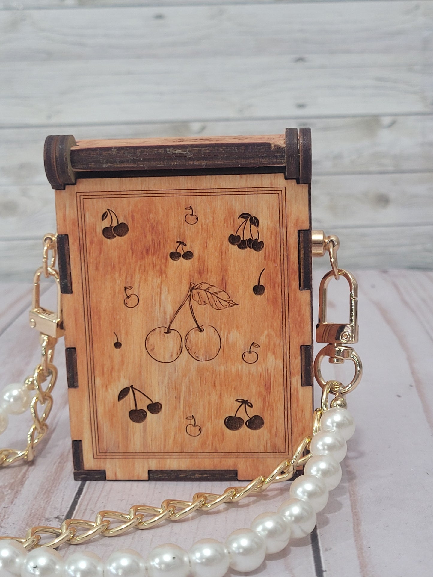 Cherry Blossom Wooden Purse – Handmade Laser Engraved Clutch with Glitter Clasp