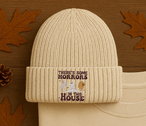 There’s Some Horrors in This House Sweatshirt & Beanie | Halloween Graphic Set | Fall Cozy Outfit