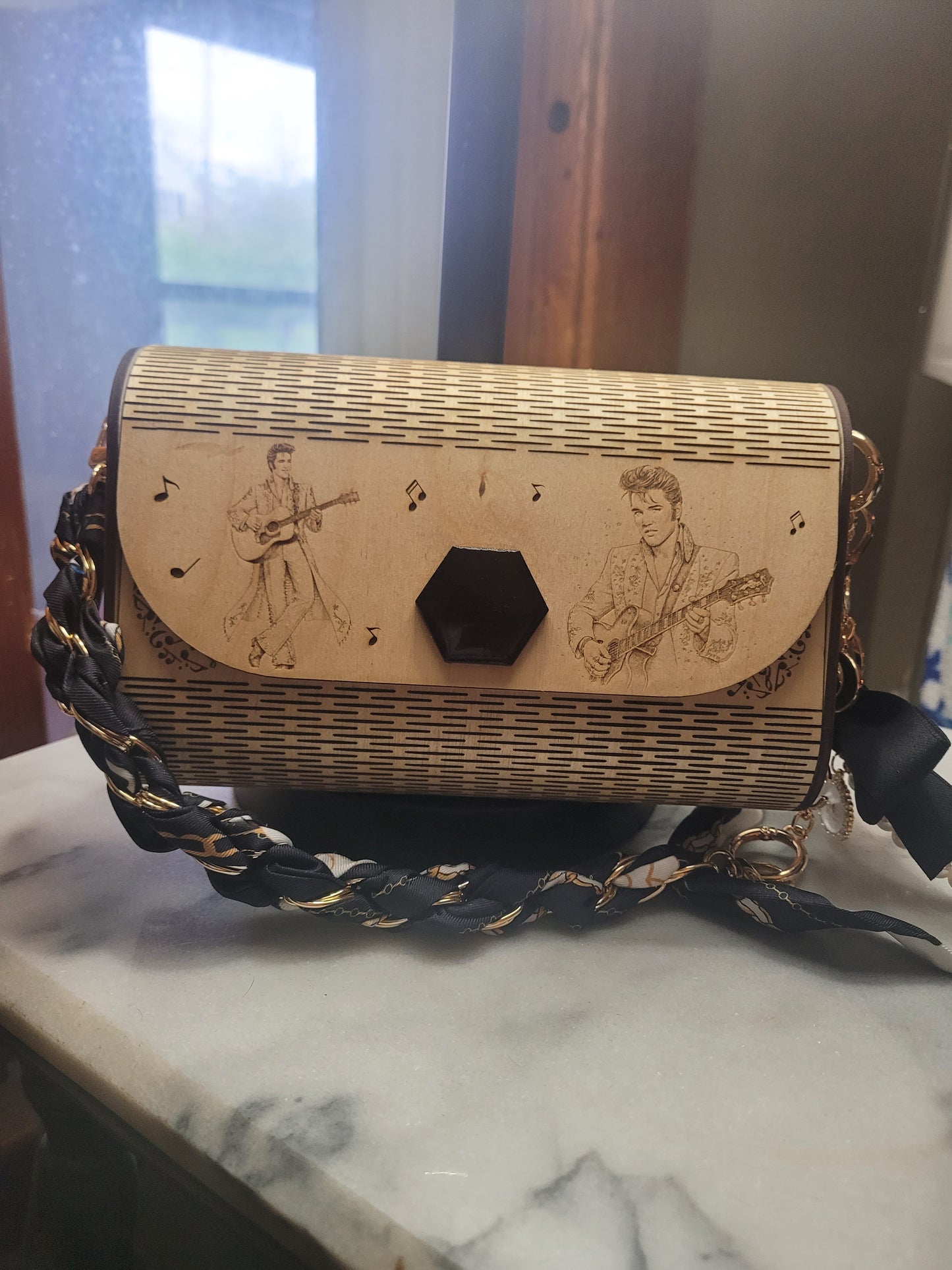 Elvis Inspired Wooden Purse | Handmade Laser Engraved Statement Bag | Rockabilly Handbag | Unique Gift for Elvis Fans