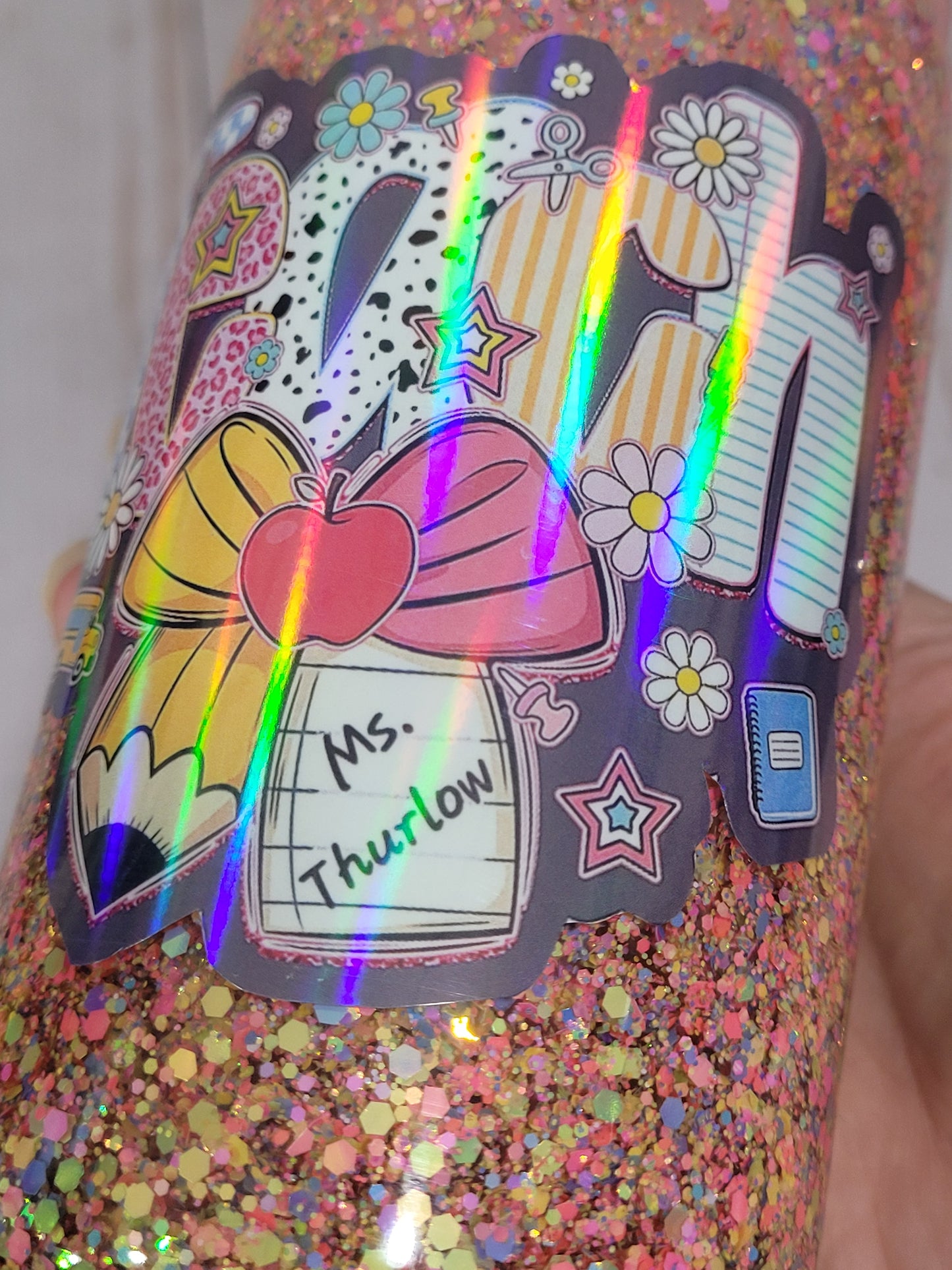 Custom Glitter Teacher Tumbler with Straw – Personalized Teacher Appreciation Gift