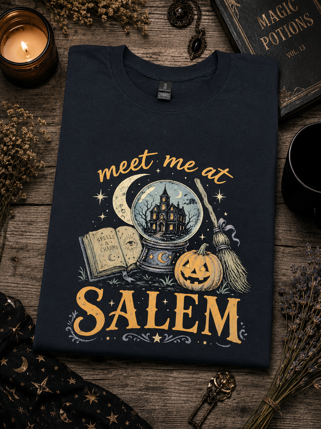 Meet Me at Salem Vintage Halloween T-Shirt | Distressed Witchy Graphic Tee | Spooky Fall Shirt