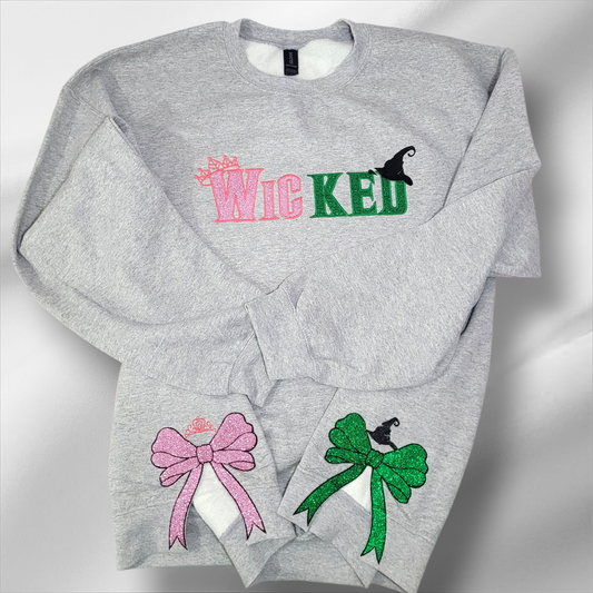 ✨ Wicked Crewneck Sweatshirt | Pink & Green Glitter Bows | Cozy Fall Witchy Sweatshirt