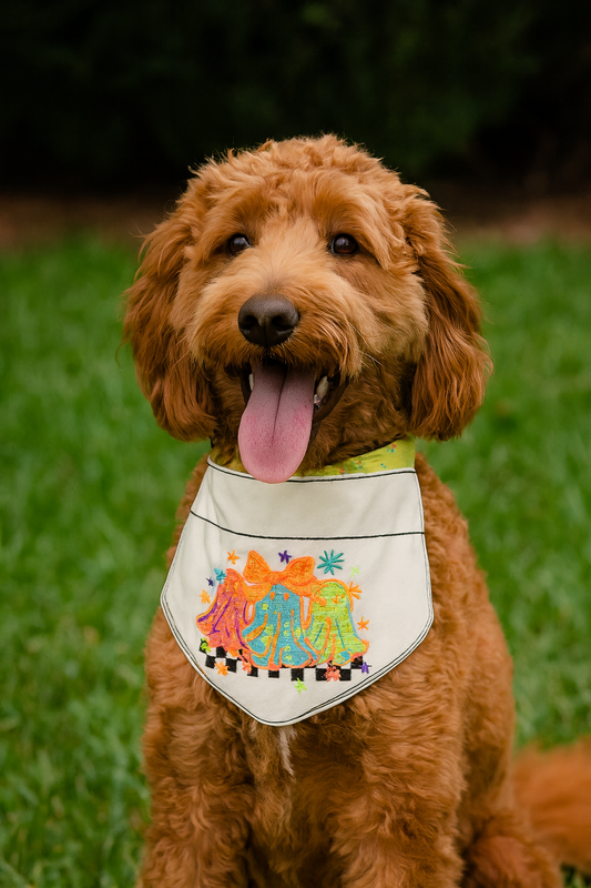 Embroidered Halloween Dog Bandana | Ghost Trio Pet Scarf | Cute Fall Dog Accessory