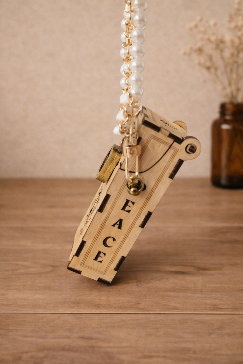 Wooden Peace Box Mini Purse – Handmade Beaded Handle Wood Clutch