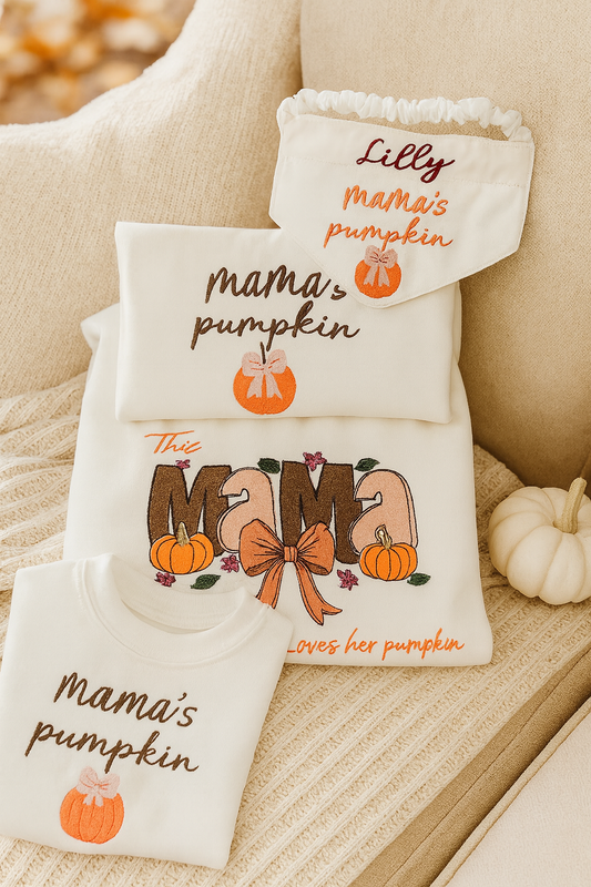 Mama’s Pumpkin Matching Fall Set | Embroidered Sweatshirt + Personalized Dog Bandana | Mommy & Me + Pet Outfit for Pumpkin Patch & Fall Photos