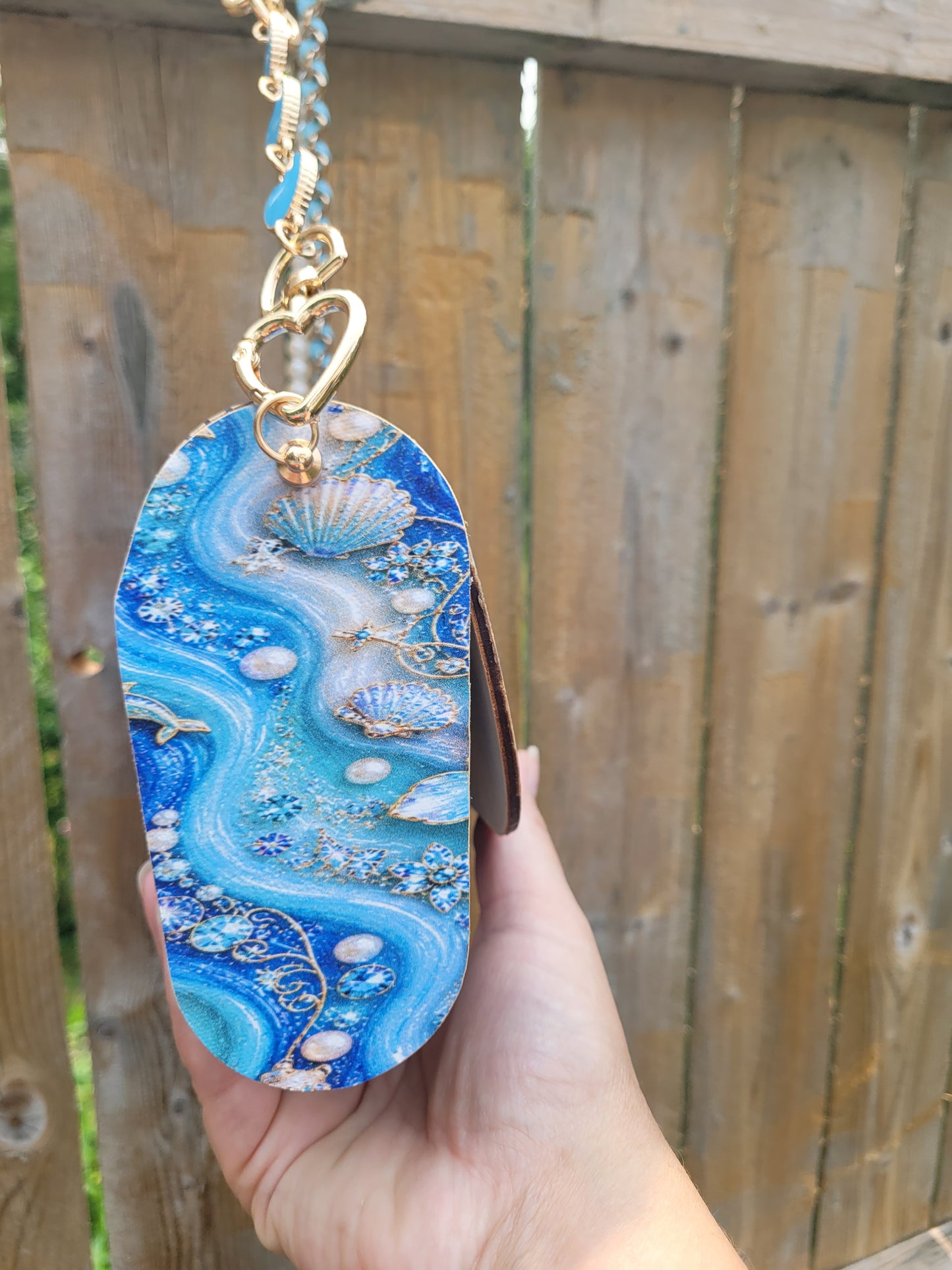 🌊 Ocean Pearl Dolphin Wooden Clutch Purse | Handmade Coastal Crossbody with Pearl Chain 🐚