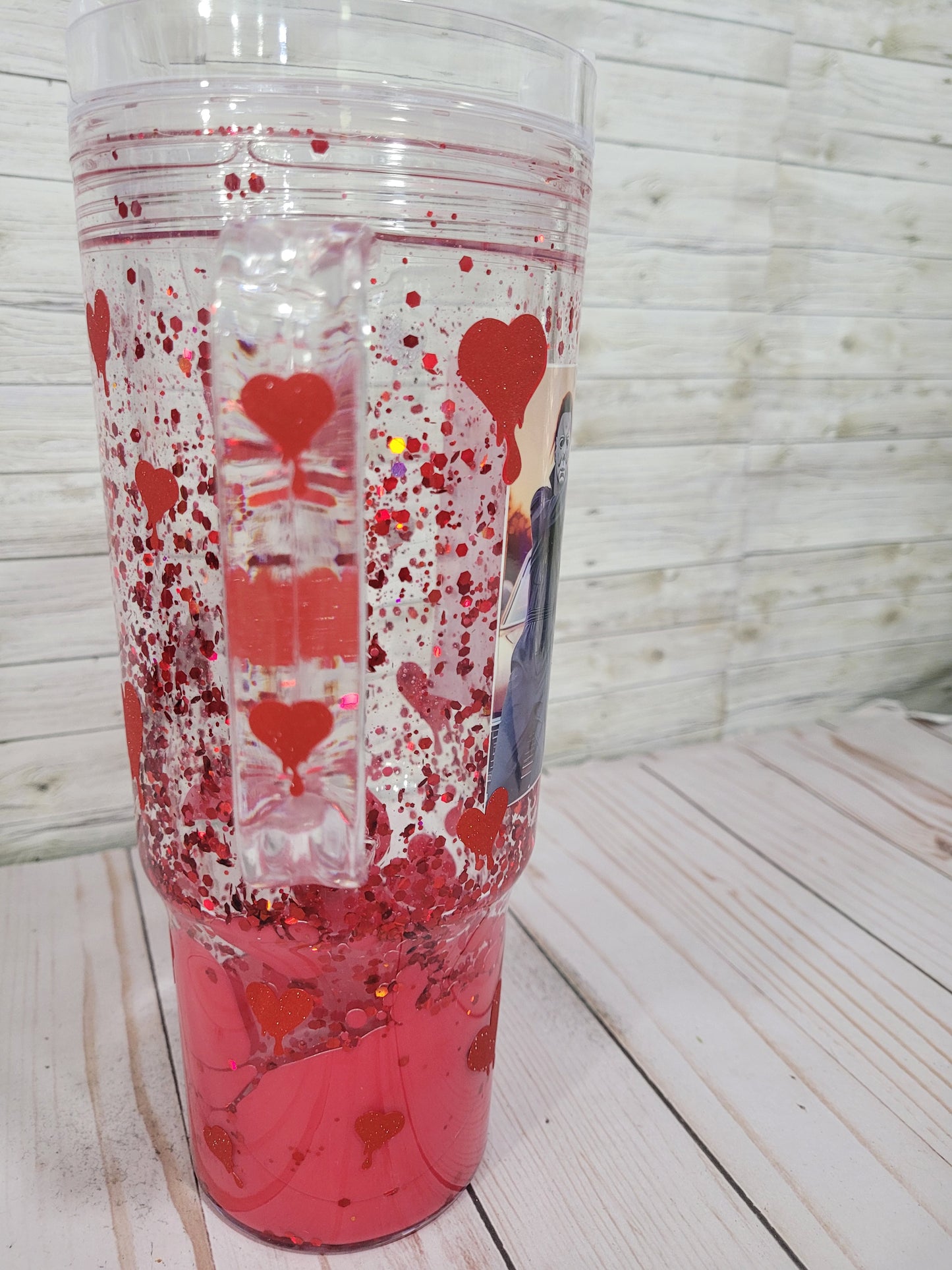Bloody Valentine Horror Couple Snow Globe Tumbler – Michael Myers & Jason Glitter Cup – Creepy Cute Horror Movie Gift