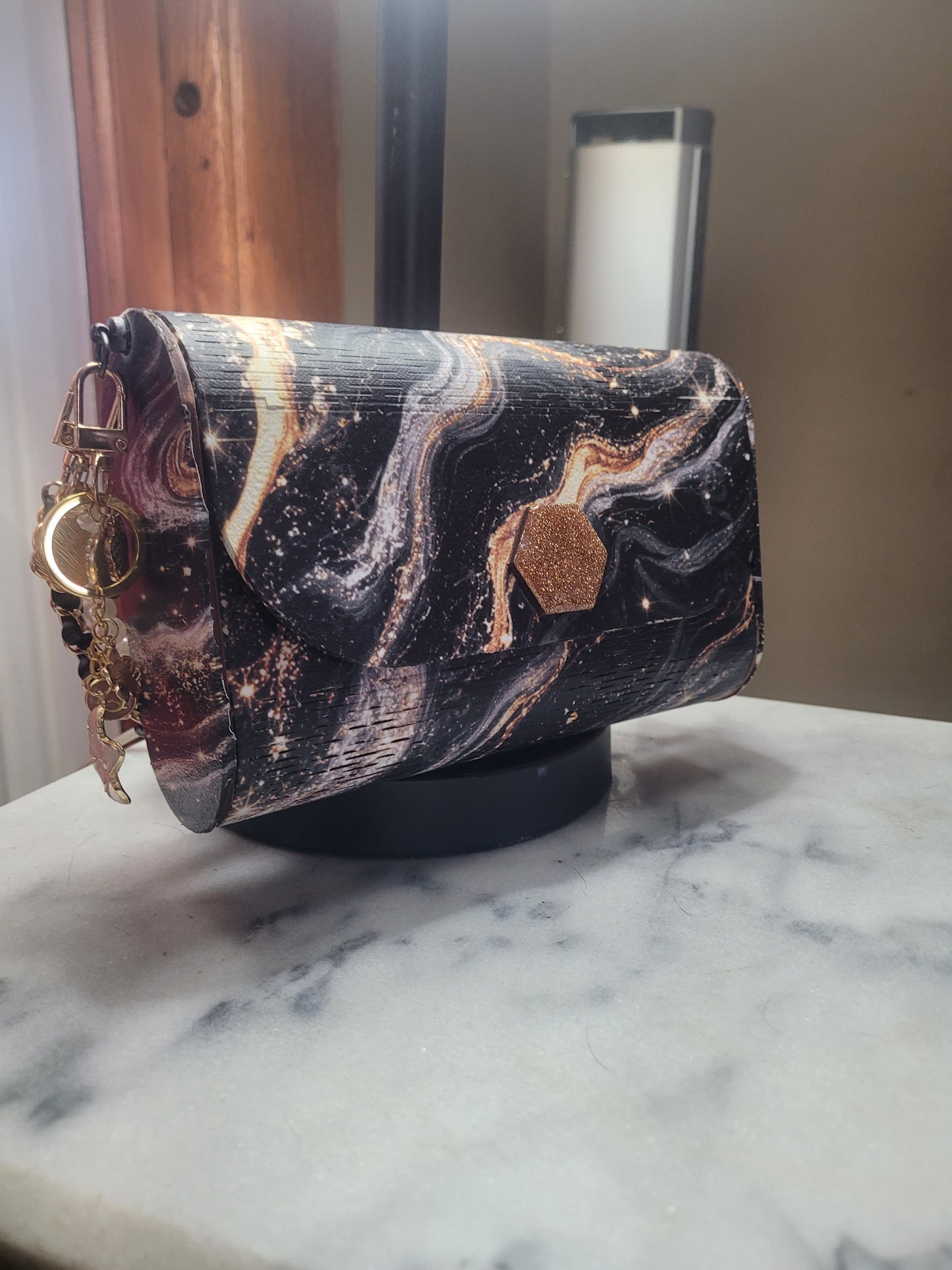 Black & Gold Luxe Marble Clutch Purse