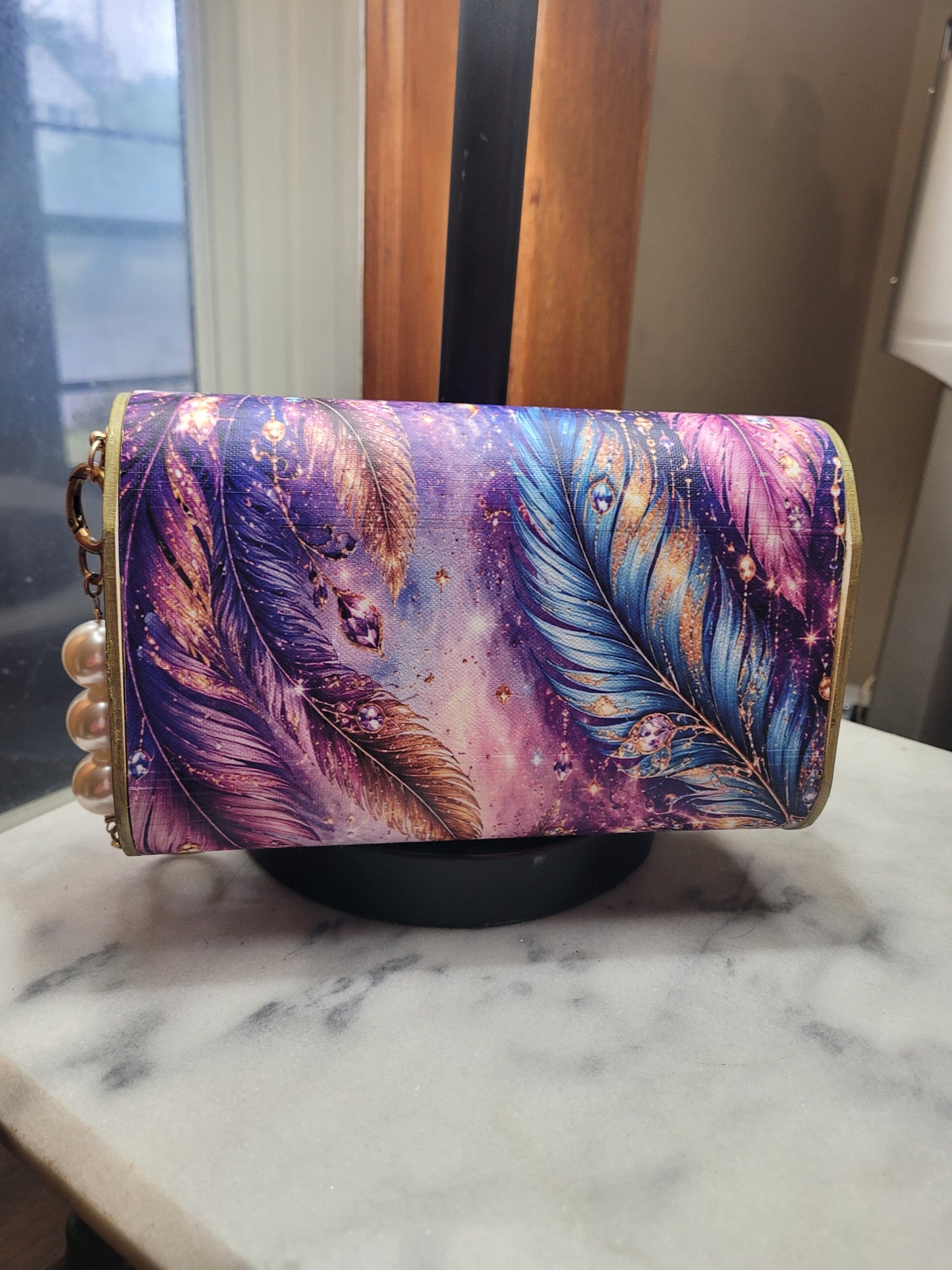 Enchanted Feather Butterfly Wooden Clutch Purse