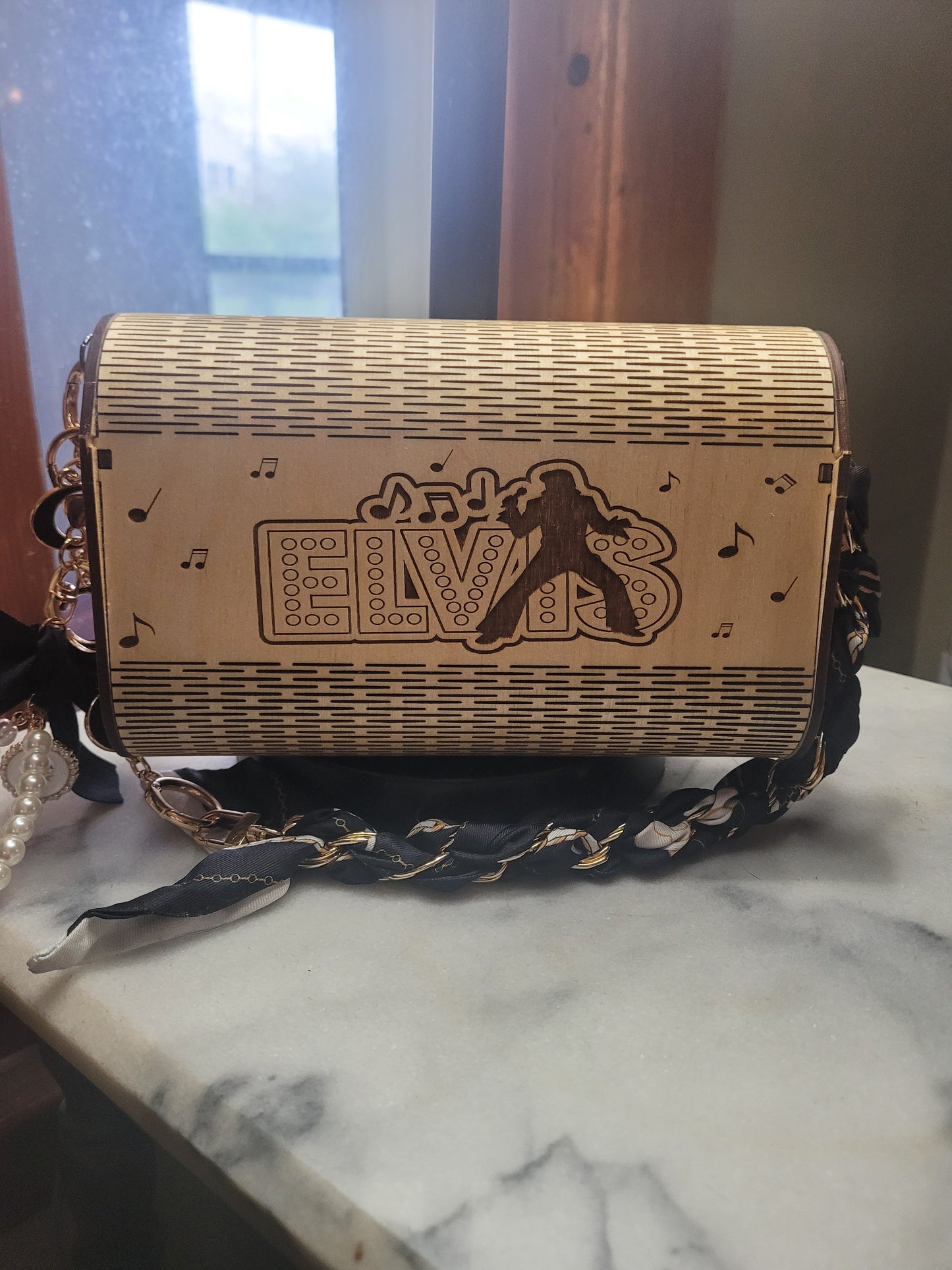 Elvis Inspired Wooden Purse | Handmade Laser Engraved Statement Bag | Rockabilly Handbag | Unique Gift for Elvis Fans