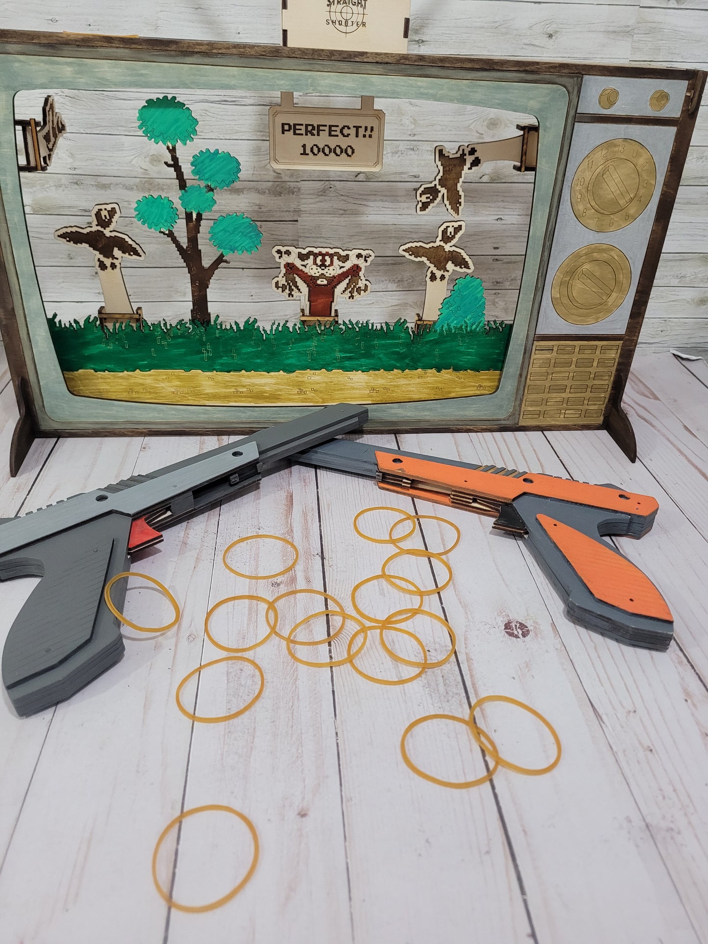 Retro Duck Hunt-Style Rubber Band Shooting Game | Handmade Vintage TV Arcade Set | Nostalgic Family Game Night Gift