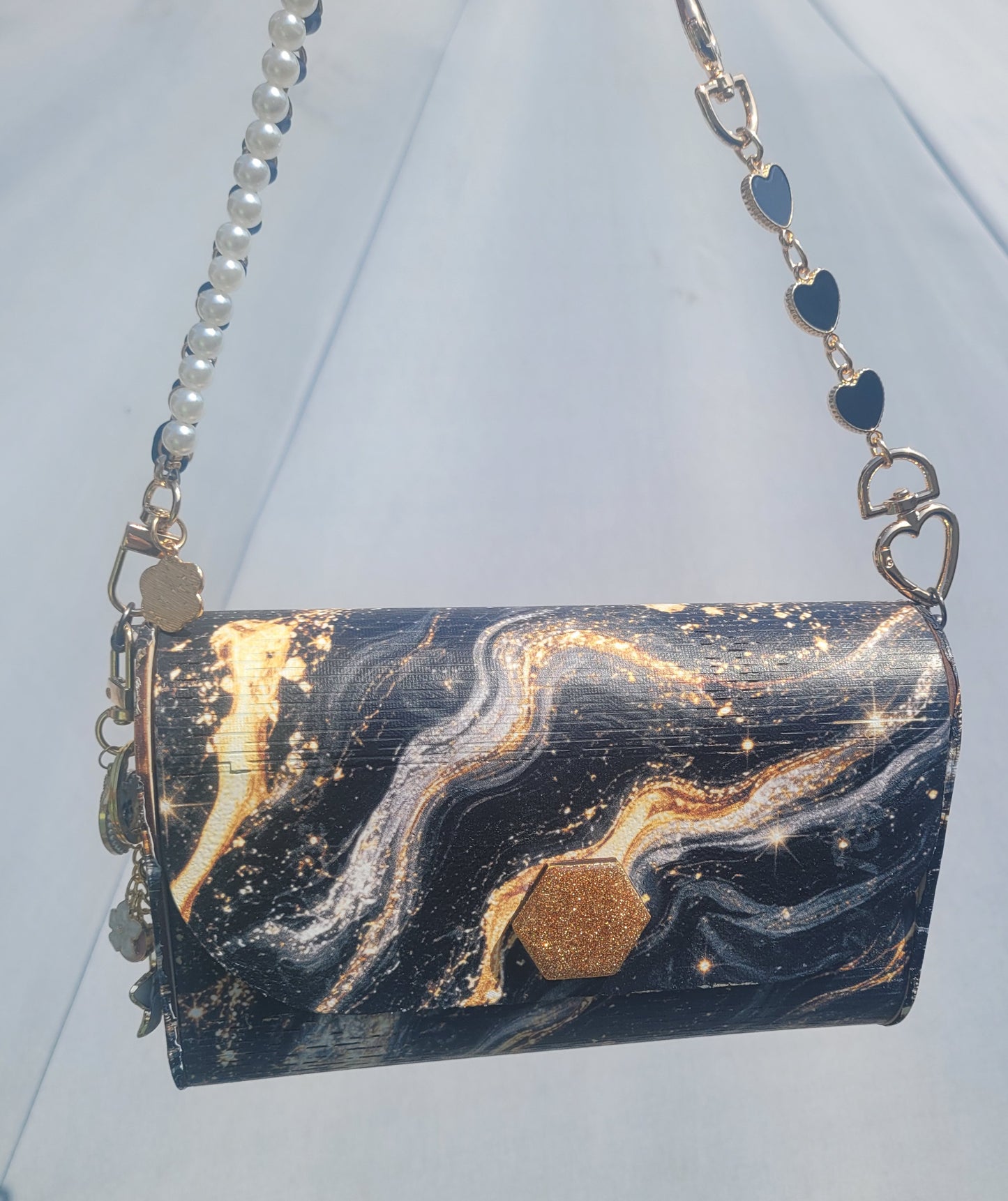 Black & Gold Luxe Marble Clutch Purse