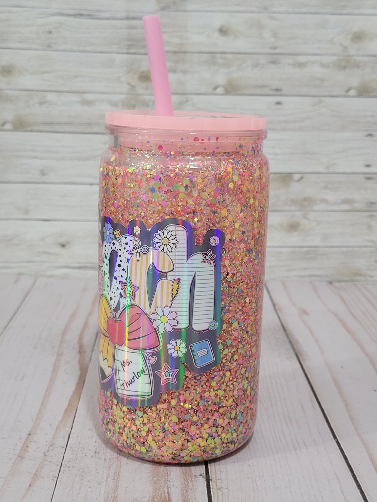 Custom Glitter Teacher Tumbler with Straw – Personalized Teacher Appreciation Gift