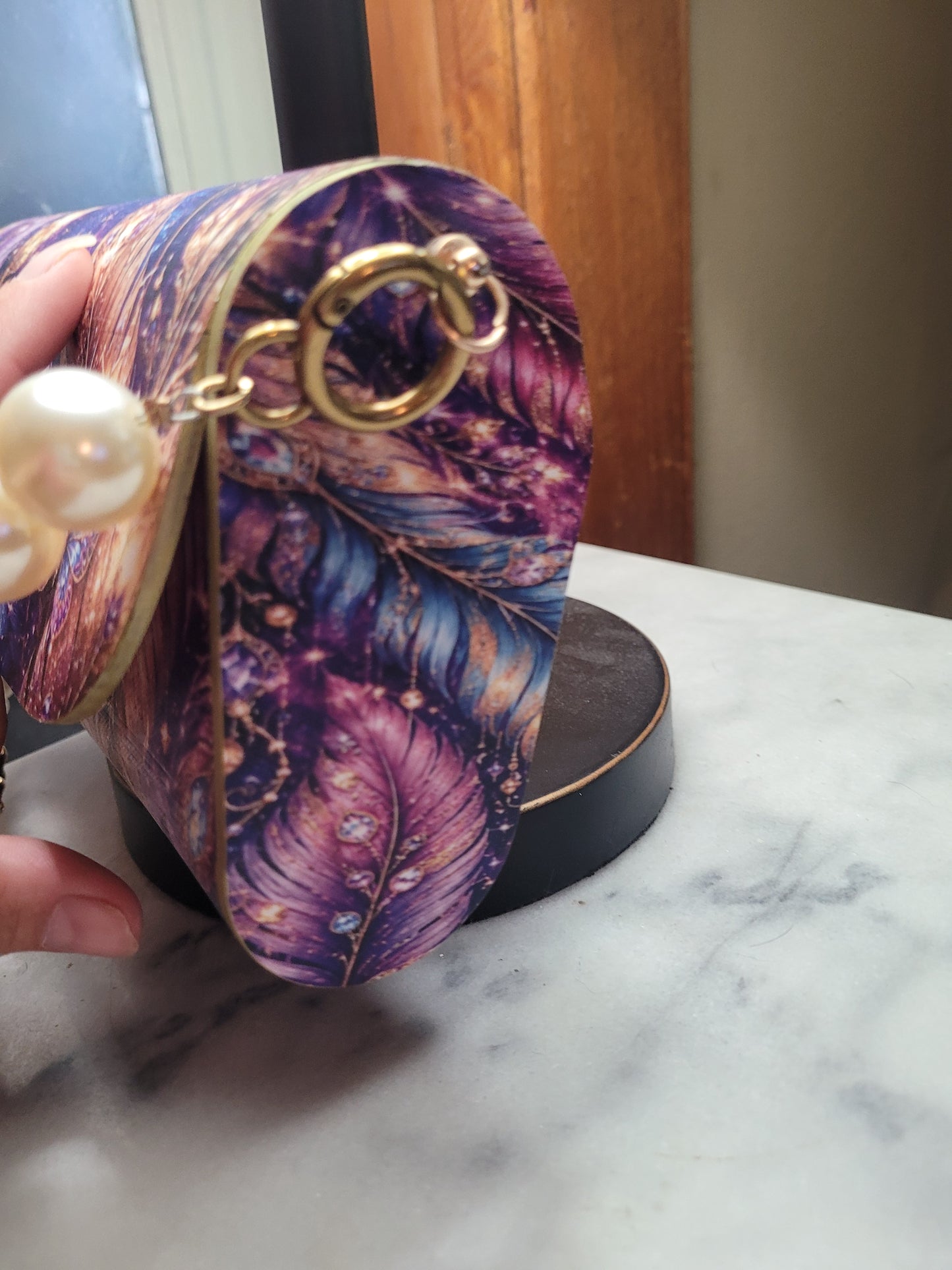 Enchanted Feather Butterfly Wooden Clutch Purse