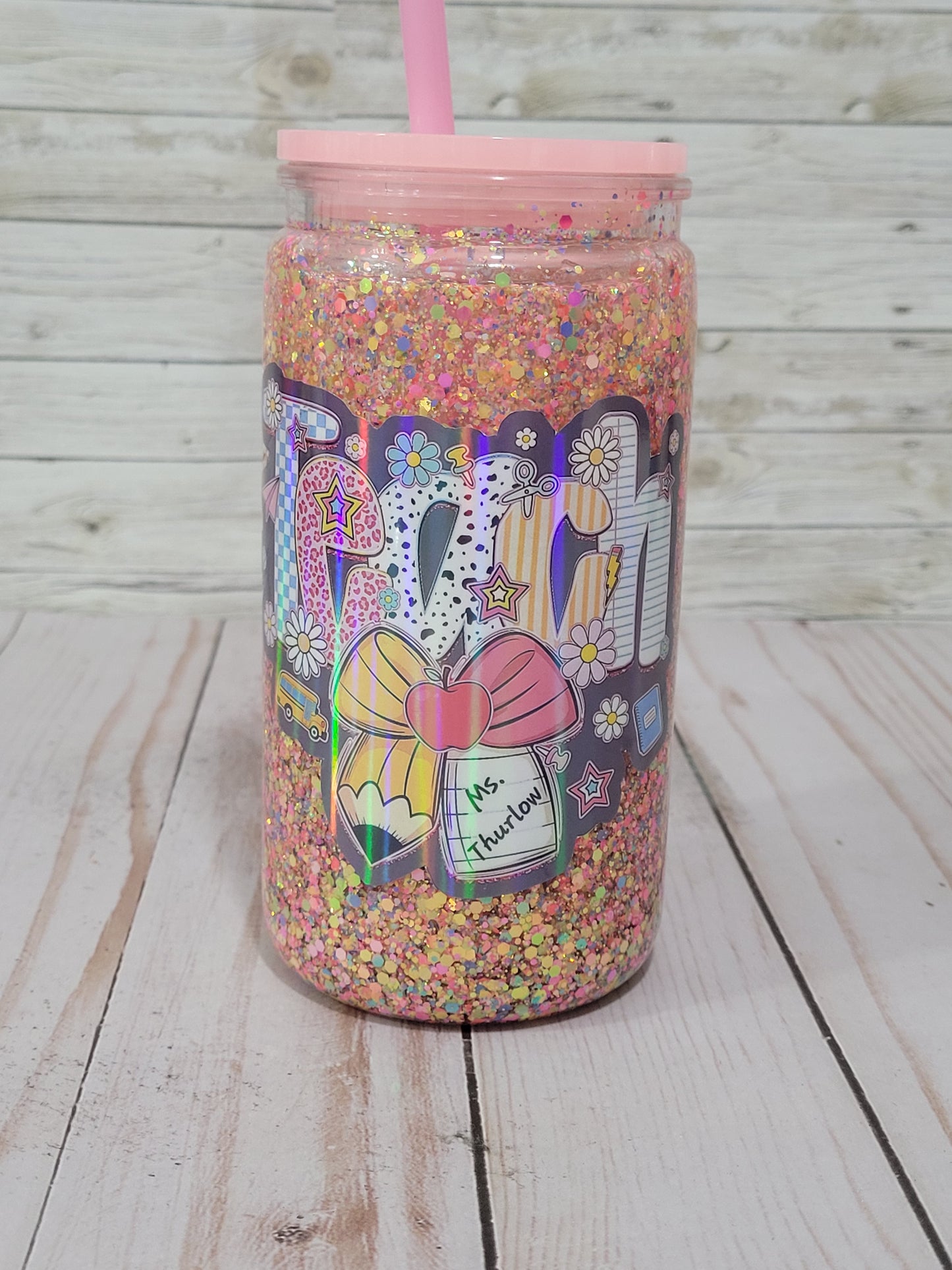 Custom Glitter Teacher Tumbler with Straw – Personalized Teacher Appreciation Gift