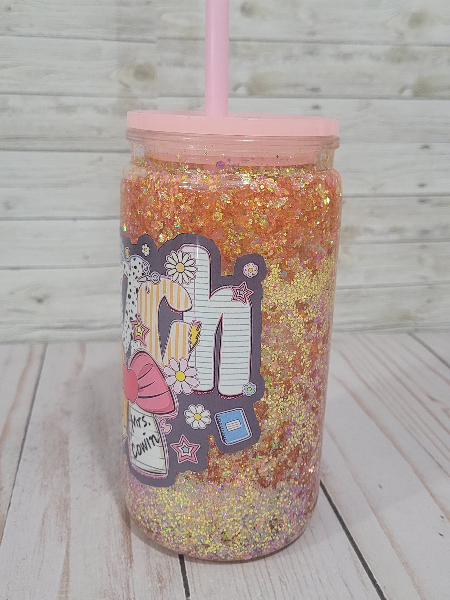 Custom Glitter Teacher Tumbler with Straw – Personalized Teacher Appreciation Gift