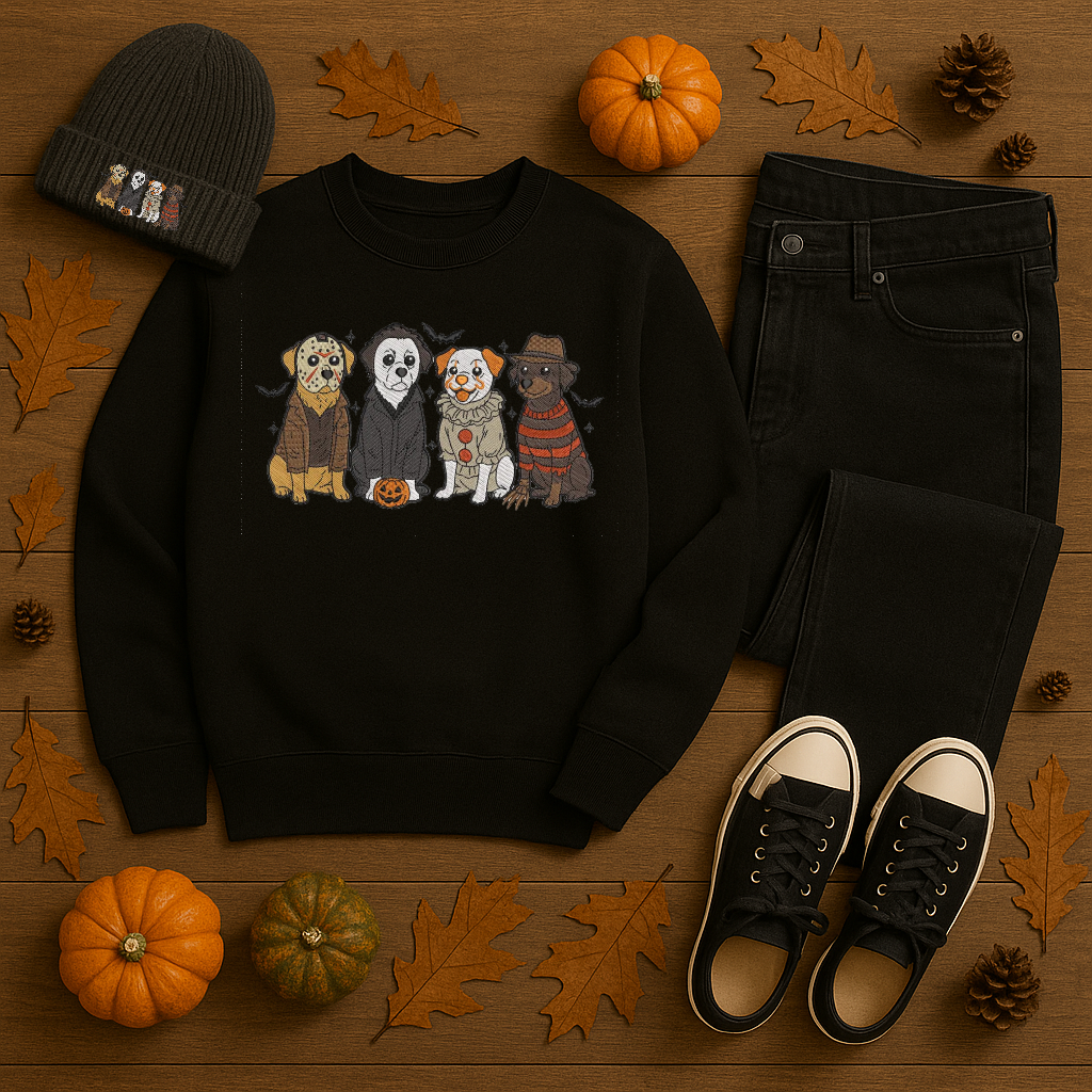 🎃 Halloween Horror Dog Crewneck Sweatshirt & Beanie Set