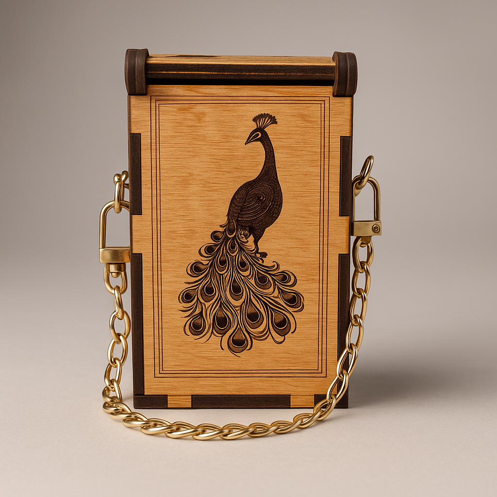 Wooden Peacock Hip Bag / Mini Purse – Handcrafted & Customizable