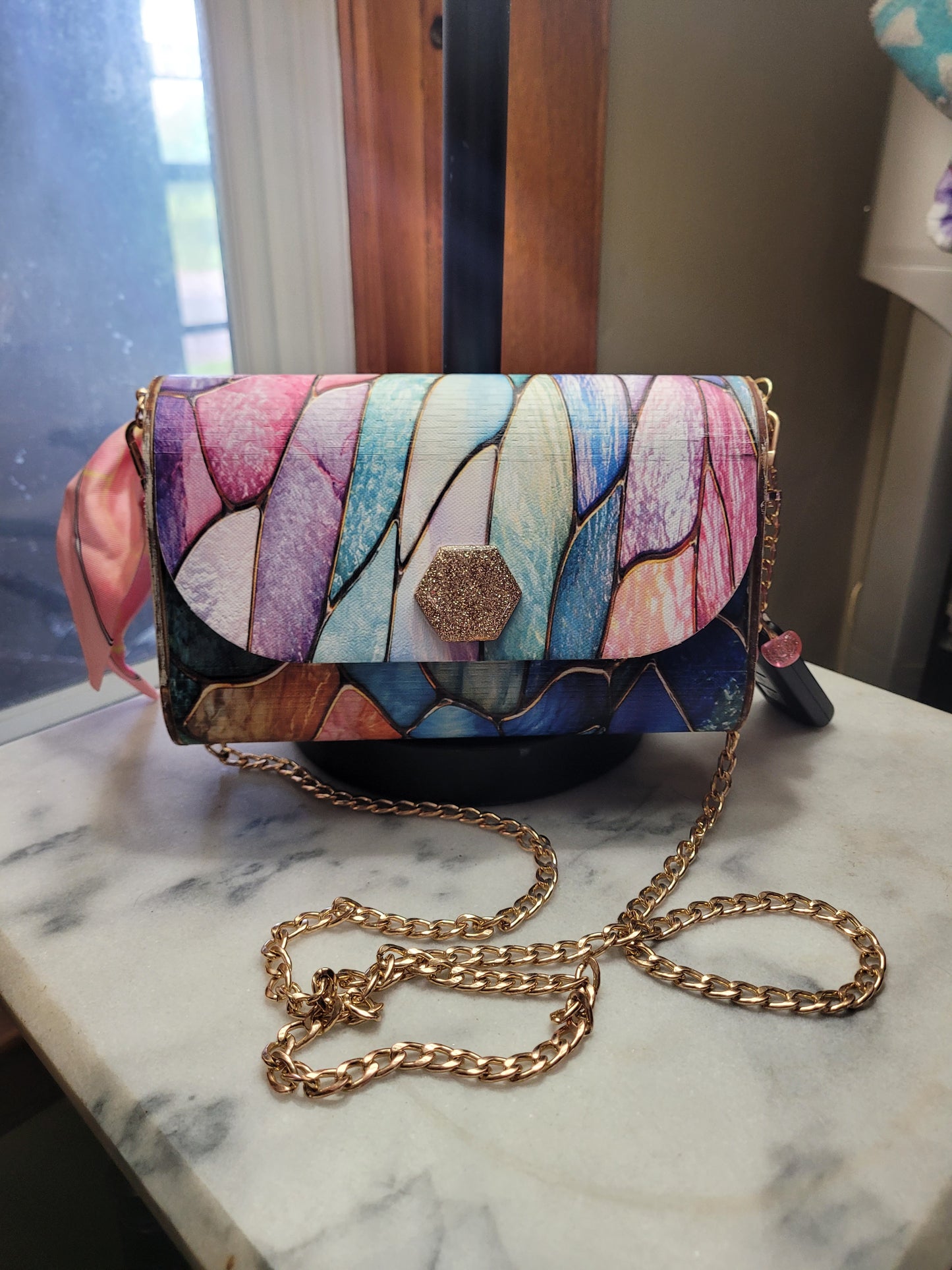 Stained Glass Collection – Handmade Wooden Crossbody Purse