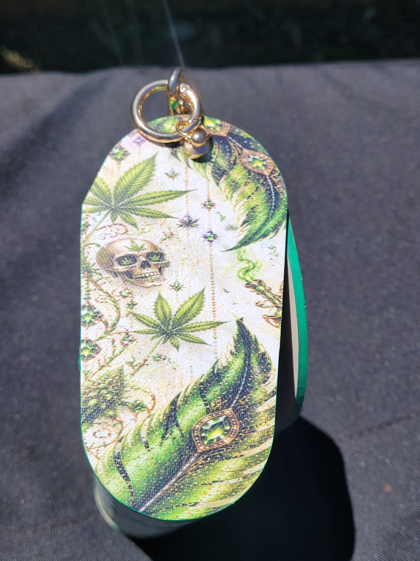 Emerald Mystic Handmade Clutch | Cannabis, Skull & Feather Statement Purse | Gothic Boho Wristlet