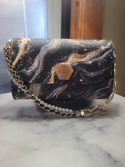 Black & Gold Luxe Marble Clutch Purse